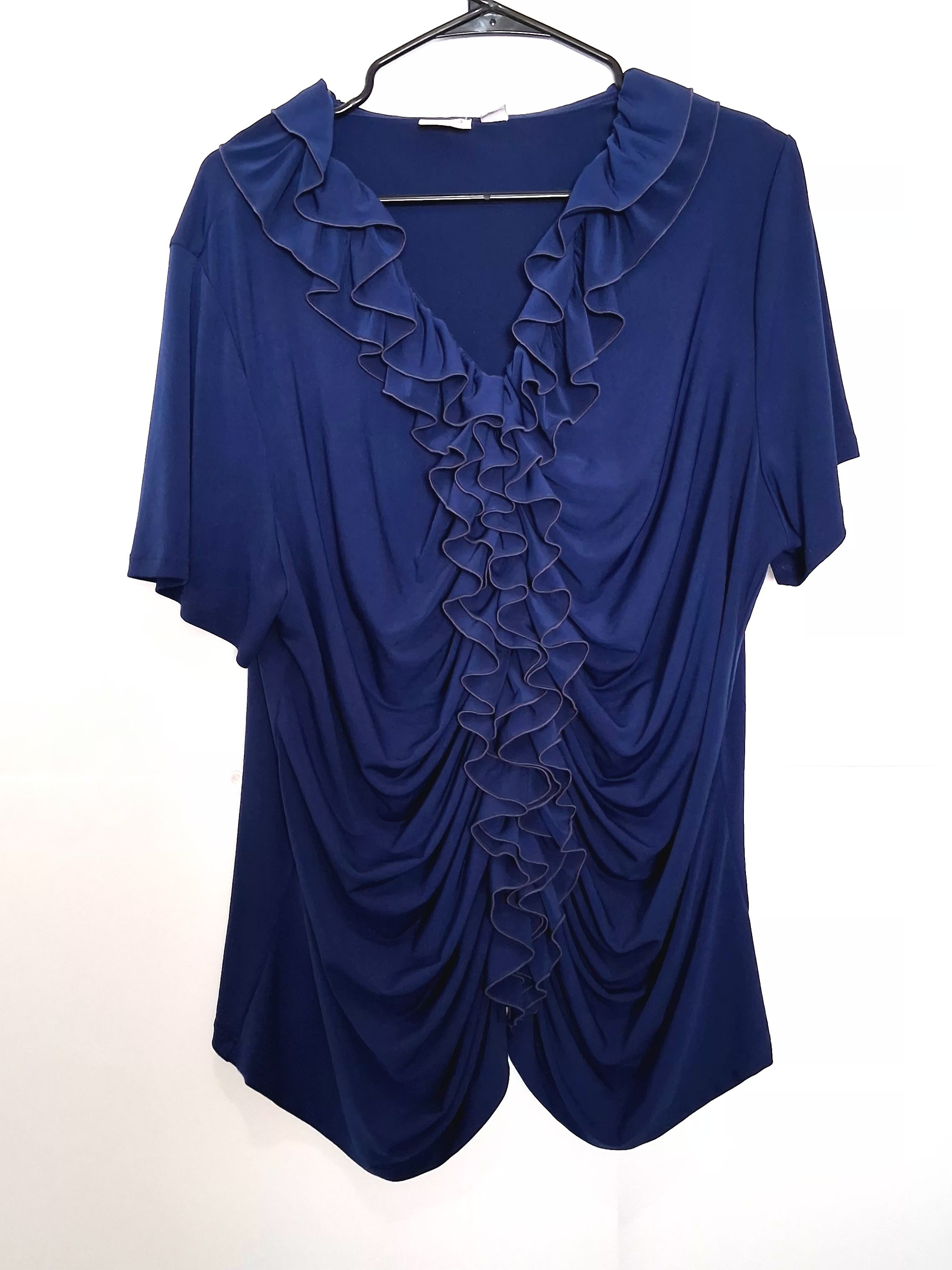 Cato Royal Blue Ruffle-Front Draped Blouse Size 22/24w Fit 1x
